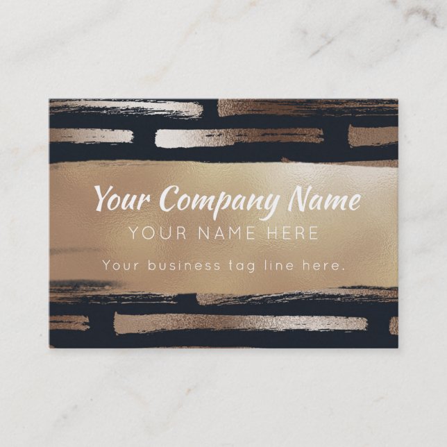 Modern Brush Strokes Bronze Foil Navy Professional Business Card (Front)
