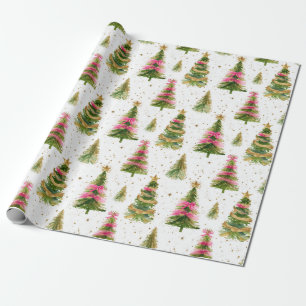 Modern brush strokes christmas trees wrapping paper