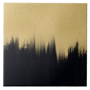 Modern Brush strokes Gold Black Design Tile
