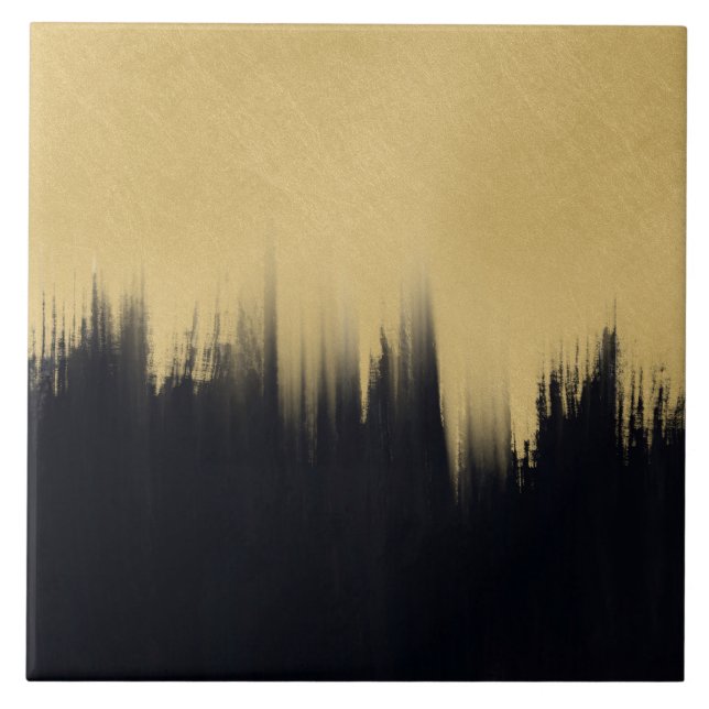 Modern Brush strokes Gold Black Design Tile (Front)
