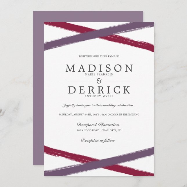 Modern Brush Strokes Wedding | Lavender Berry Invitation (Front/Back)