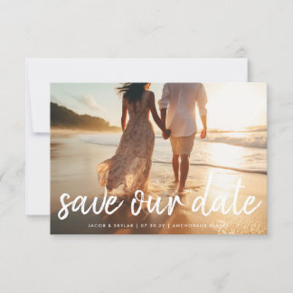 Modern Brush Text Multi Full Bleed Photo Monogram Save The Date