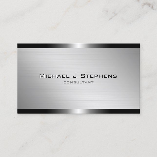 Modern Brushed Aluminum with Gunmetal Bands Business Card (Front)