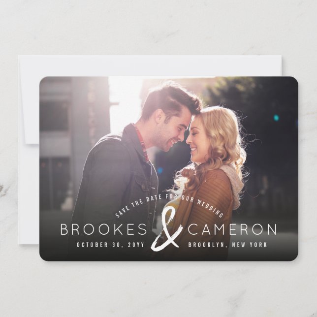 Modern Brushed Ampersand Photo Save The Date (Front)