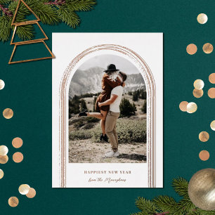 Modern Brushed Arch Photo New Year Foil Holiday Card