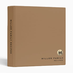 Modern Brushed Gold Monogram Initial Family Recipe Binder