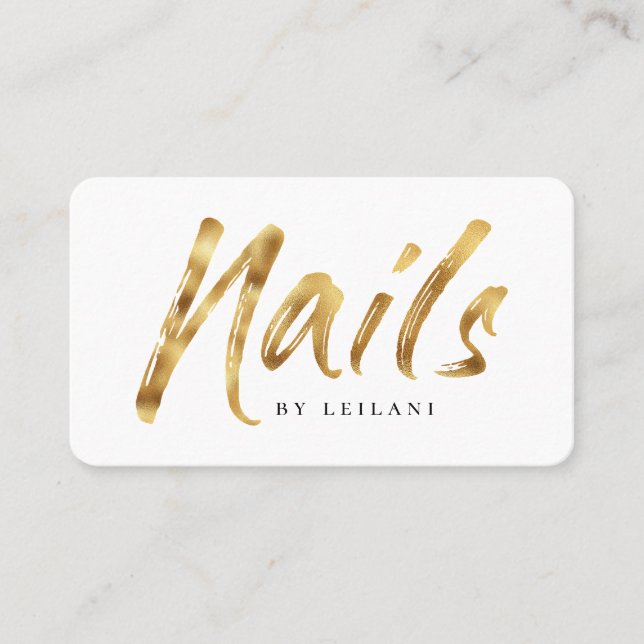 Modern Brushed Gold Nail Technician Business Card (Front)