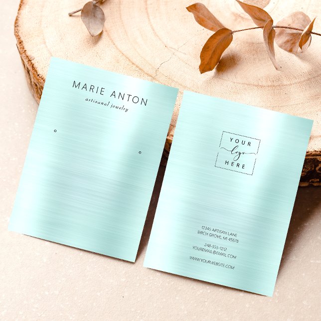 Modern Brushed Metal Aqua Earring Display Card (Creator Uploaded)
