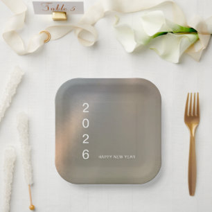 Modern Brushed Metal Custom Happy New Year Party Paper Plate