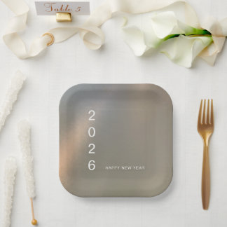 Modern Brushed Metal Custom Happy New Year Party Paper Plate