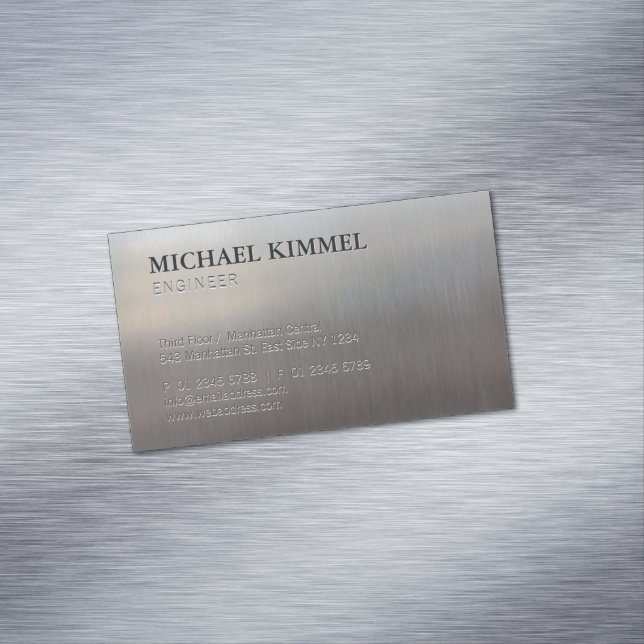 Modern Brushed Metal Look Customizable Magnetic Business Card (In Situ)
