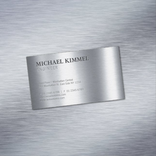 Modern Brushed Metal Look Customizable Magnetic Business Card (In Situ)