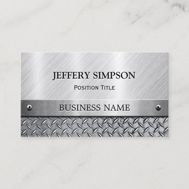 Modern Brushed Metal Look - Fully Customizable Business Card (Front)