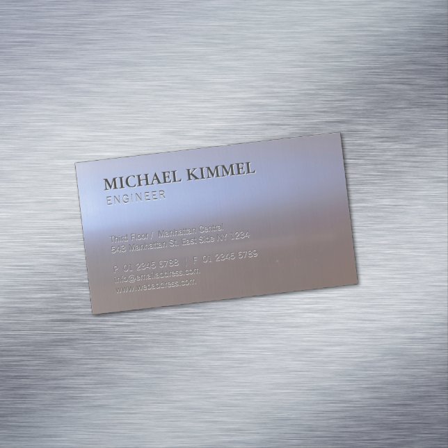 Modern Brushed Metal Look S01 Customizable Magnetic Business Card (In Situ)