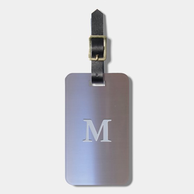 Modern Brushed Metal Look S01 Monogram Luggage Tag (Front Vertical)