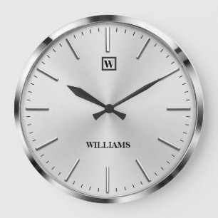 Modern Brushed Metal Luxury Silver Minimalist Large Clock