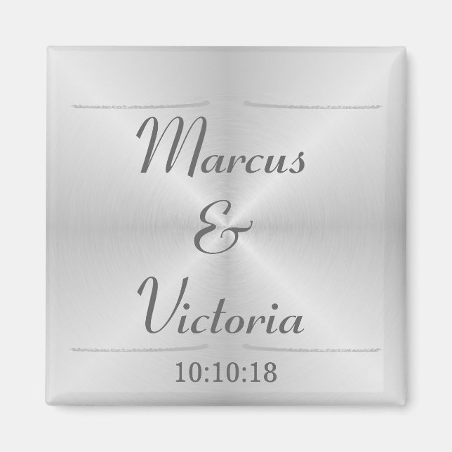 Modern Brushed Metal Wedding Magnet (Front)