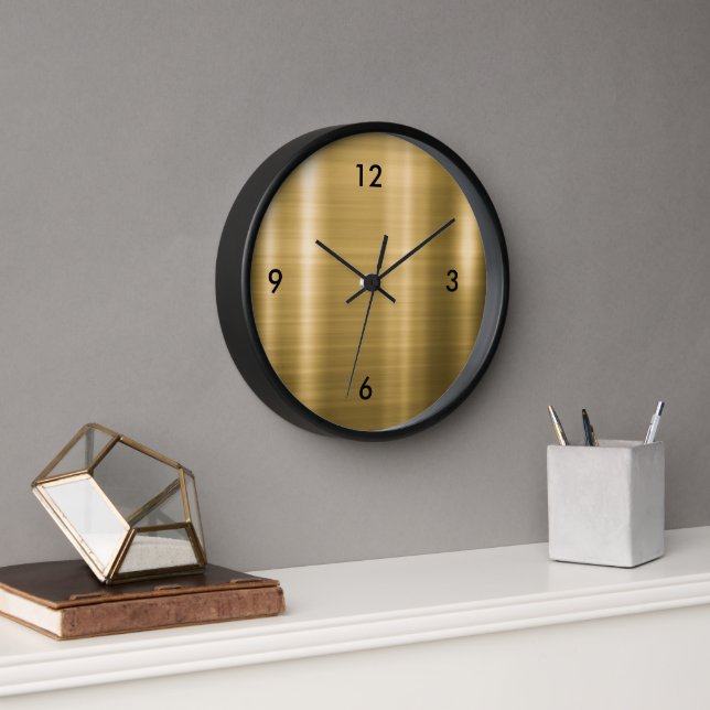 Modern Brushed Metallic Gold Black Clock (Office)