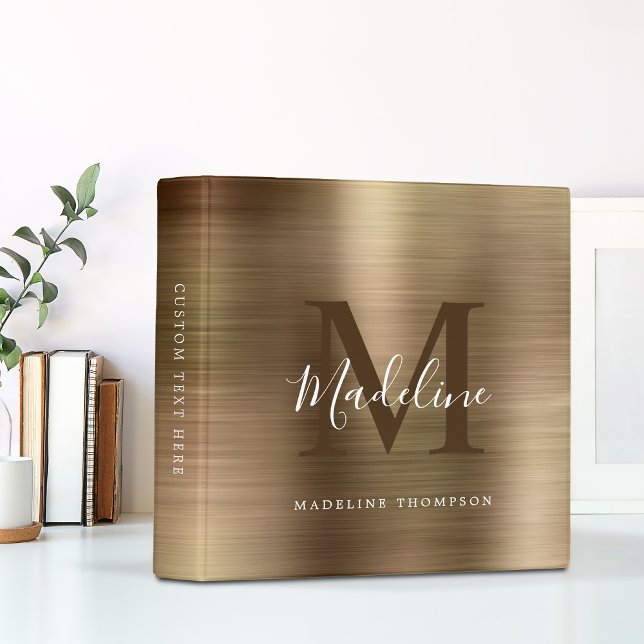 Modern Brushed Metallic Gold Monogram Binder (Creator Uploaded)