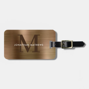 Modern Brushed Metallic Gold Monogram Luggage Tag
