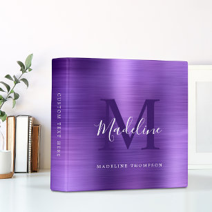 Modern Brushed Metallic Purple Monogram Binder