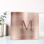 Modern Brushed Metallic Rose Gold Monogram Binder<br><div class="desc">Modern Brushed Metallic Rose Gold Monogram 3 ring binder</div>