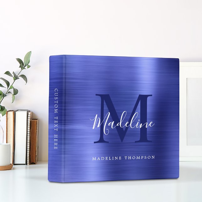 Modern Brushed Metallic Royal Blue Monogram Binder (Creator Uploaded)