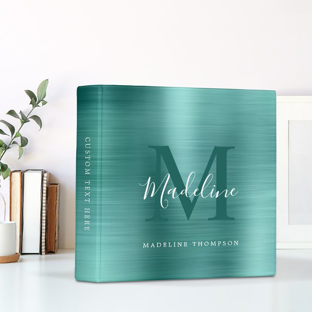 Modern Brushed Metallic Teal Monogram Binder (Creator Uploaded)