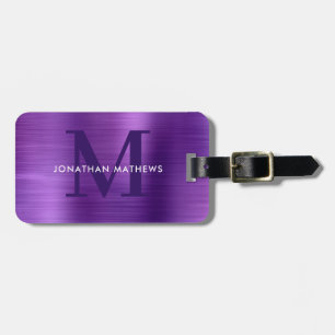 Modern Brushed Metallic Violet Monogram Luggage Tag