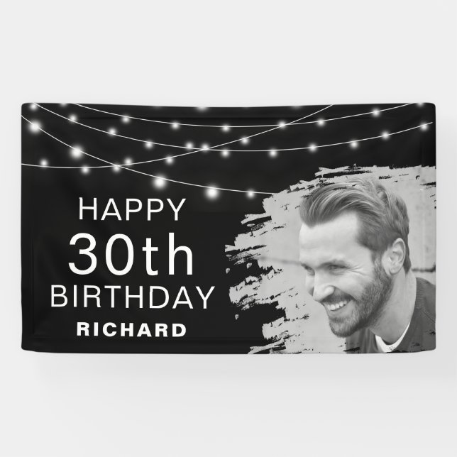 Modern Brushed Photo Effect Birthday  Banner (Horizontal)