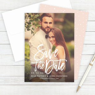 Modern Brushed Script Wedding Photo Blush Pink Save The Date