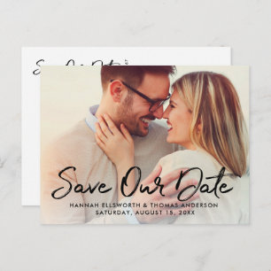 Modern Brushed Script Wedding Photo Save Our Date Announcement Postcard