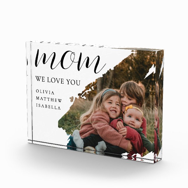 Modern Brushstroke Black Script We Love You Mom Photo Block (Right)