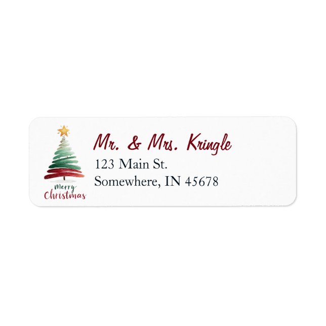 Modern Brushstroke Christmas Tree Return Address  (Front)