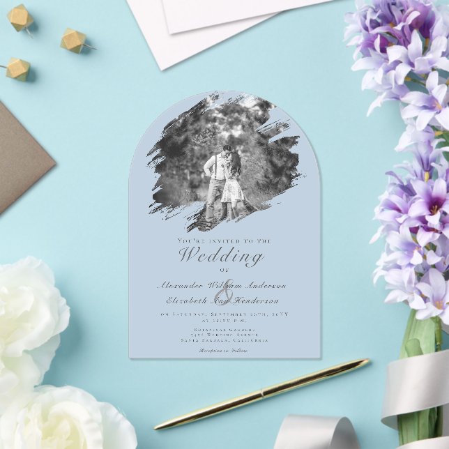 Modern Brushstroke Photo | Blue Wedding Acrylic Invitations (Insitu (Wedding))