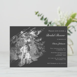 Modern Brushstroke Photo Bridal Shower Soft Black Invitation