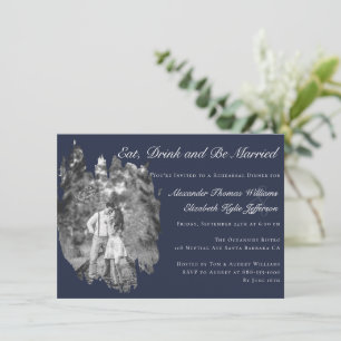 Modern Brushstroke Photo Navy Rehearsal Dinner  Invitation