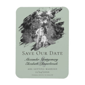 Modern Brushstroke Photo Save the Date Sage Green Magnet