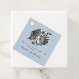 Modern Brushstroke Photo Wedding Blue Favour Tags