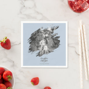Modern Brushstroke Photo Wedding   Blue Napkin