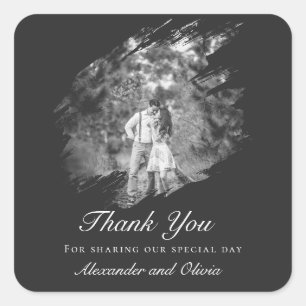Modern Brushstroke Photo Wedding Favor Soft Black Square Sticker