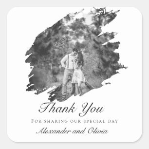 Modern Brushstroke Photo Wedding Favour White Square Sticker