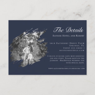 Modern Brushstroke Photo Wedding   Navy Blue Enclosure Card