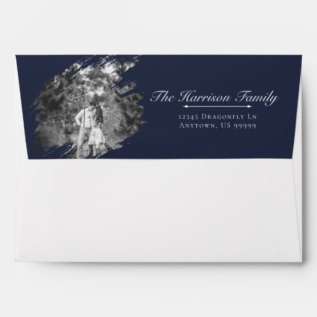 Modern Brushstroke Photo Wedding | Navy Blue Envelope (Back (Top Flap))