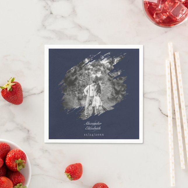 Modern Brushstroke Photo Wedding | Navy Blue Napkin (Insitu)