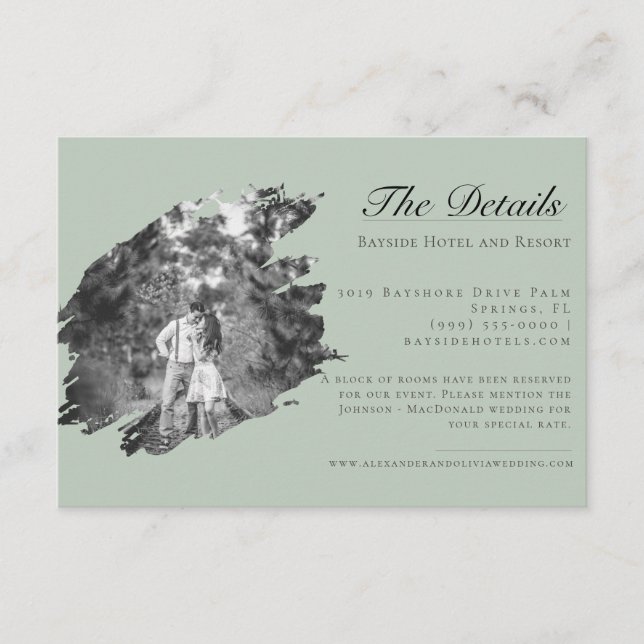 Modern Brushstroke Photo Wedding | Sage Green Enclosure Card (Front)
