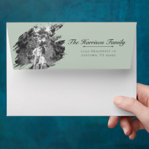 Modern Brushstroke Photo Wedding   Sage Green Envelope