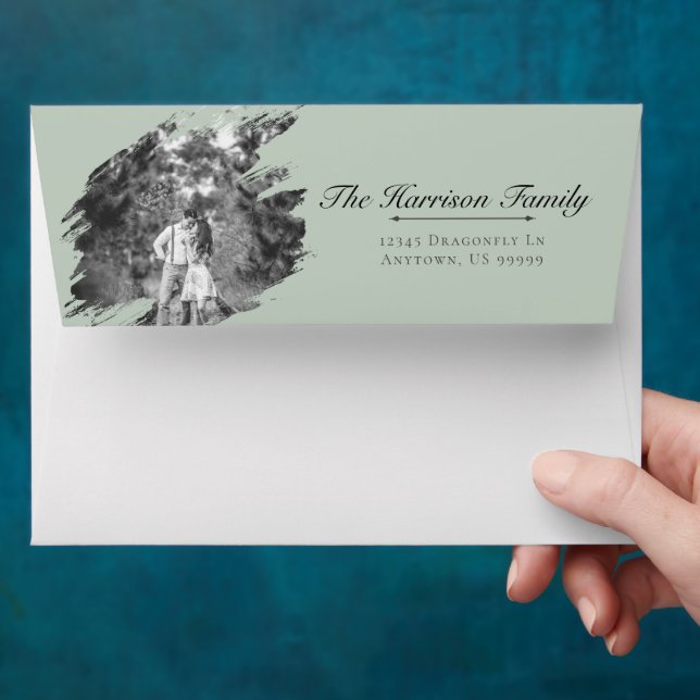 Modern Brushstroke Photo Wedding | Sage Green Envelope (Hand)