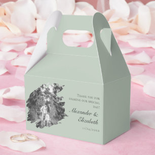 Modern Brushstroke Photo Wedding Sage Green Favor Box