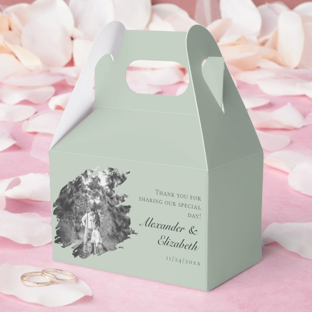 Modern Brushstroke Photo Wedding | Sage Green Favor Box (Wedding)